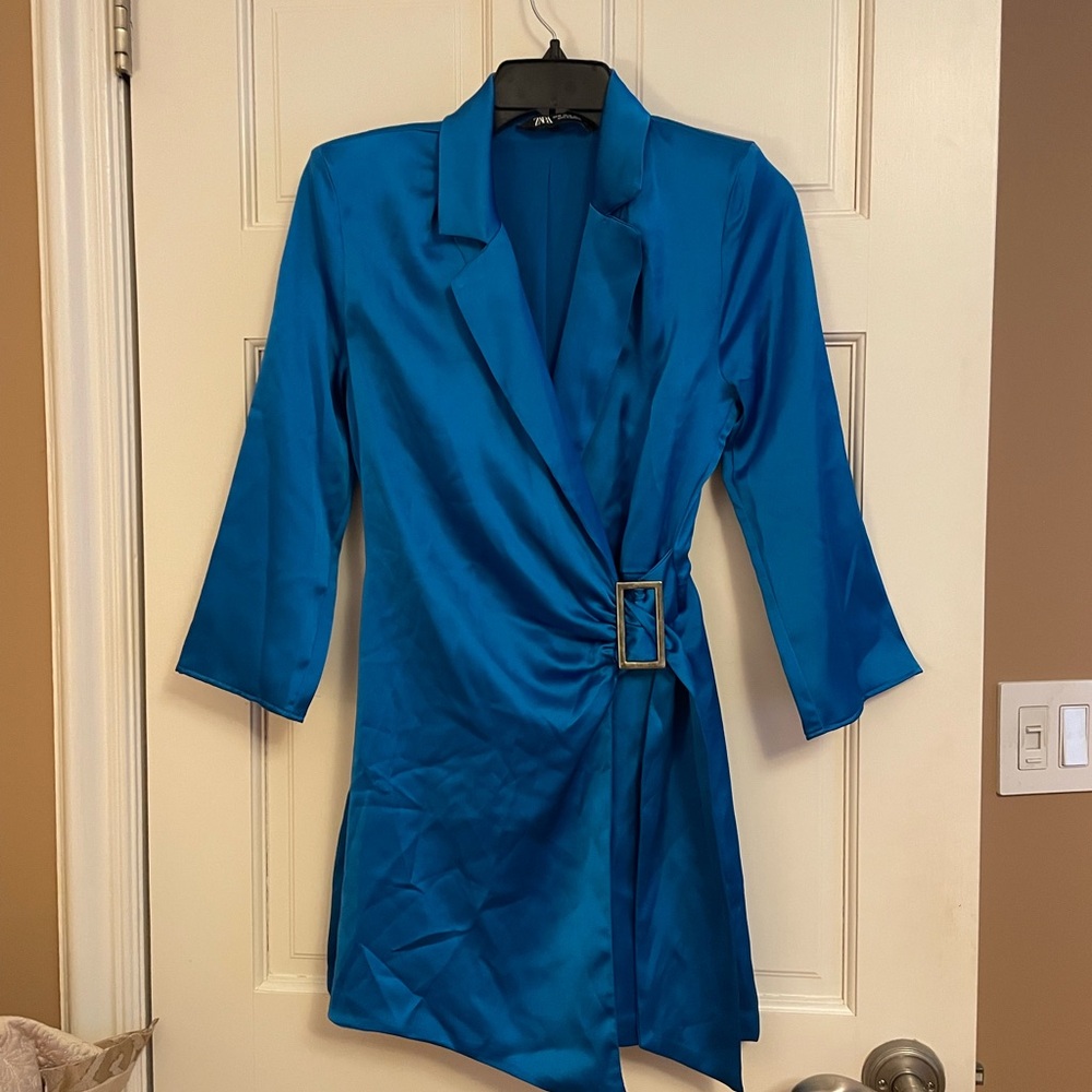 Zara Blue Satin Wrap romper